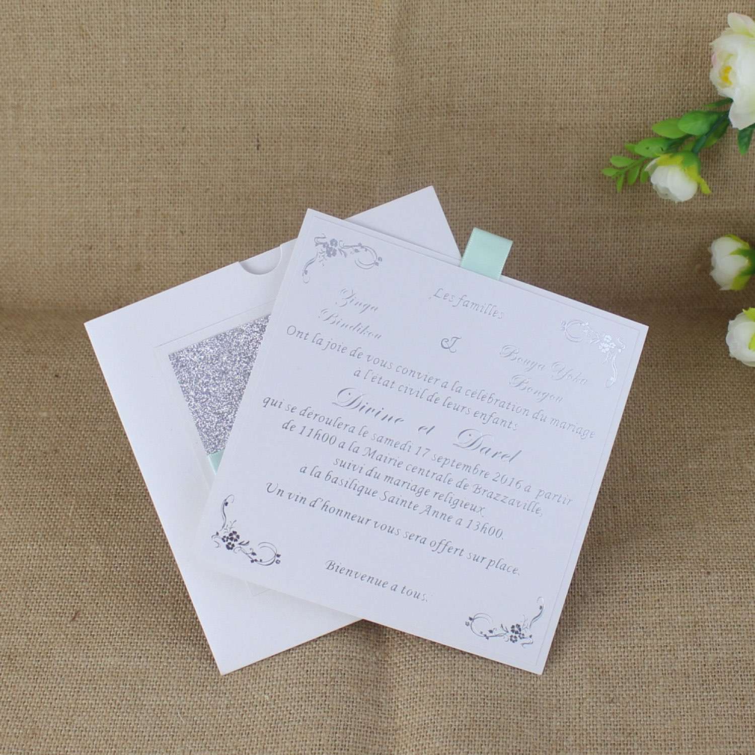 Glitter Pocket Invitation Square Wedding Card Elegant Invitation